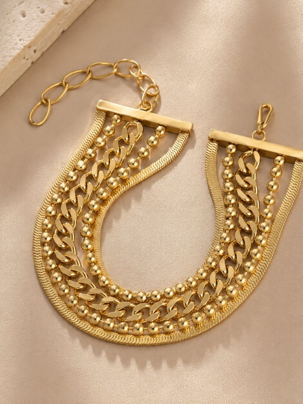 Gold Multi Chain Statement Bracelet Stainless Steel Layered Women's Jewelry